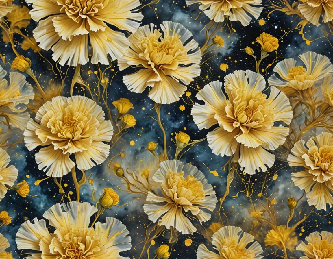 Ethereal Carnations Floating in a Cosmic Galaxy