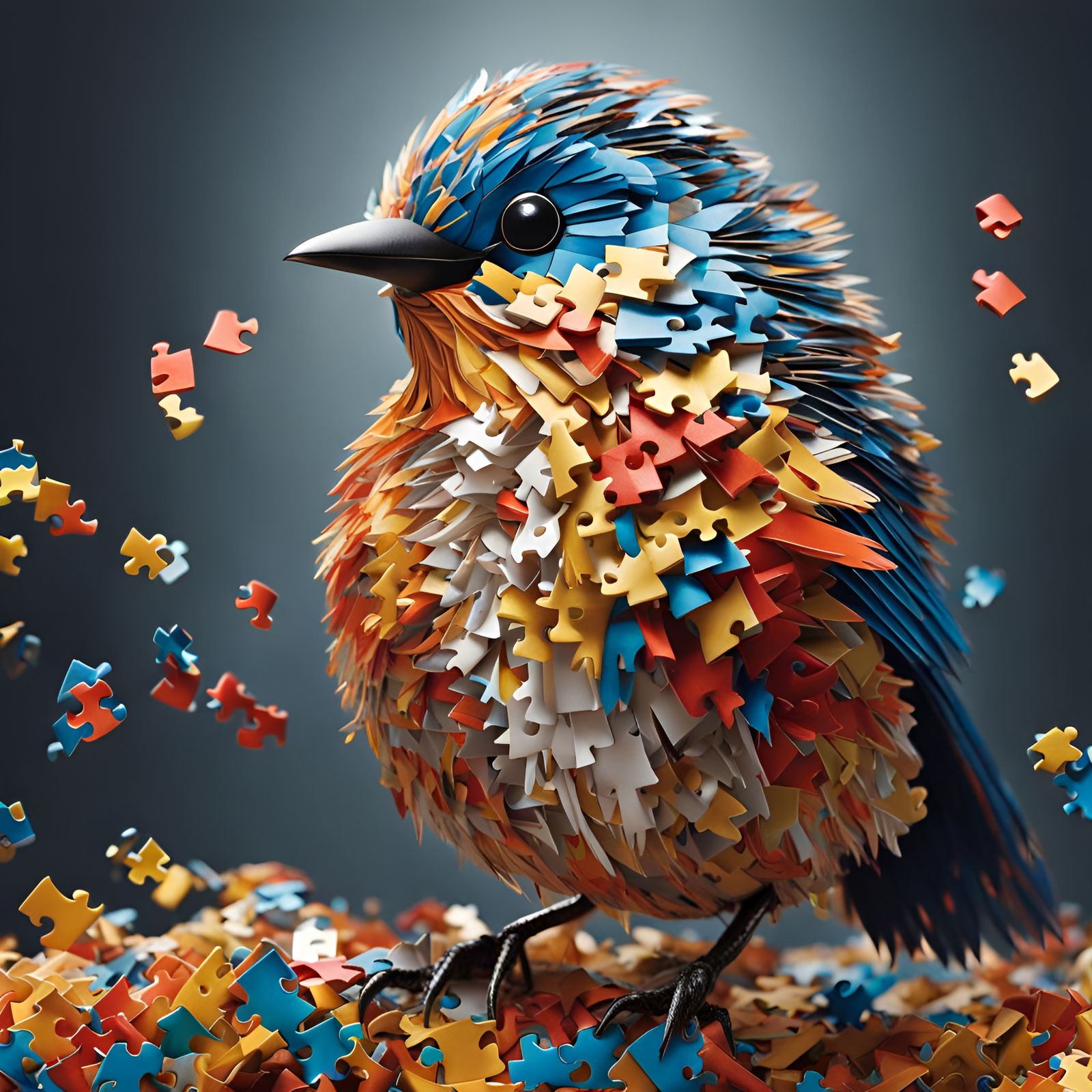 Puzzle Piece Bird: Hyperrealistic Digital Art
