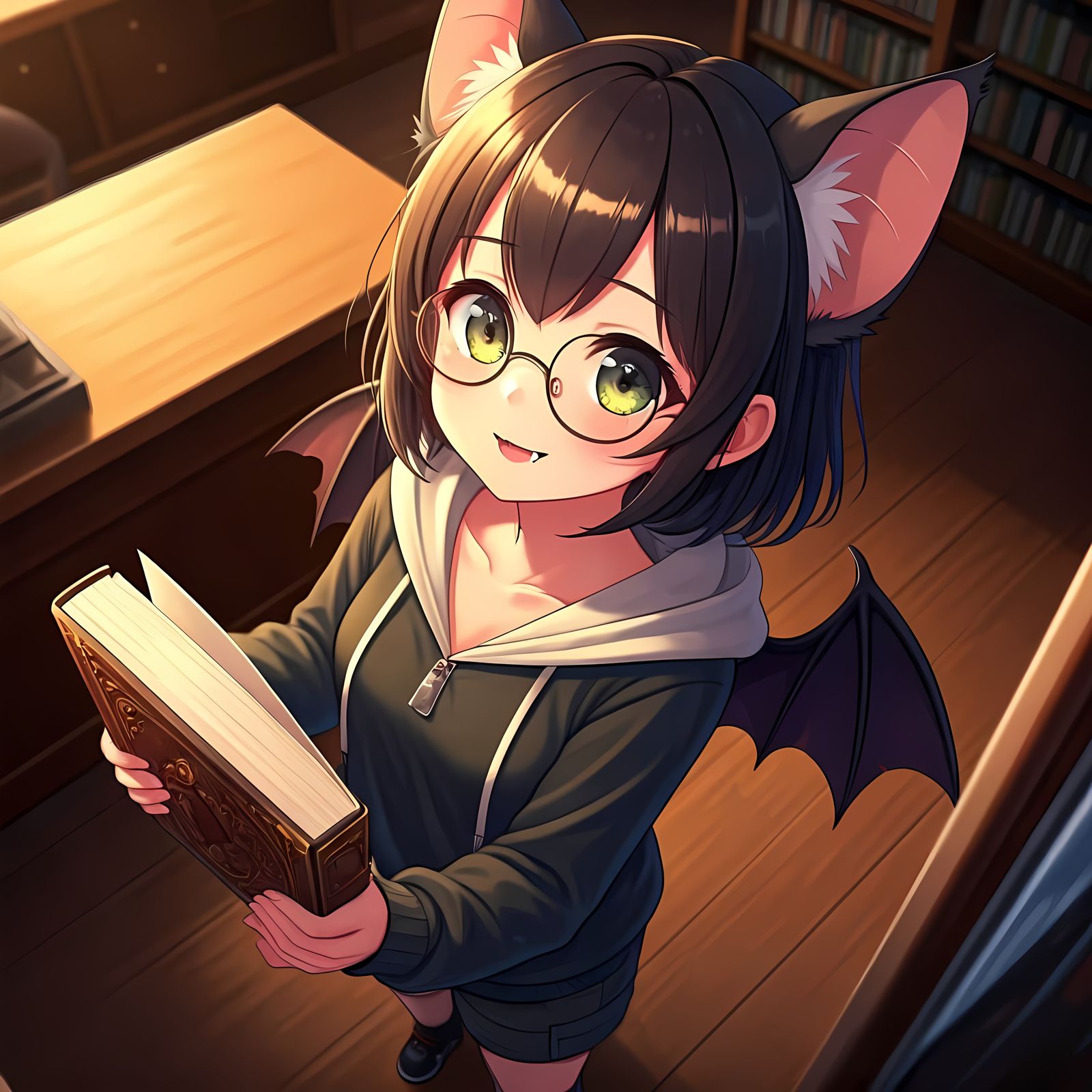 Kawaii Manga Bat-Girl at Library Checkout