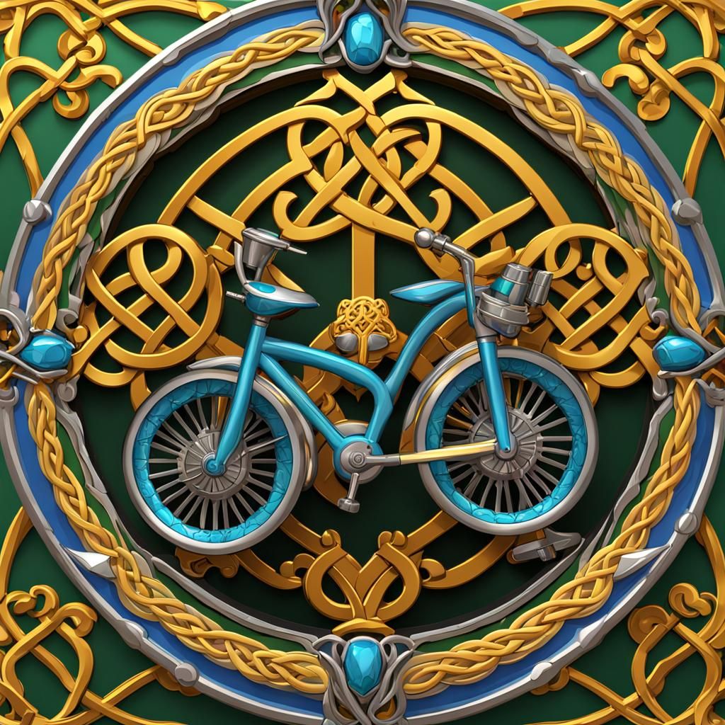 Silver Bicycle Coat of Arms in Celtic Knot