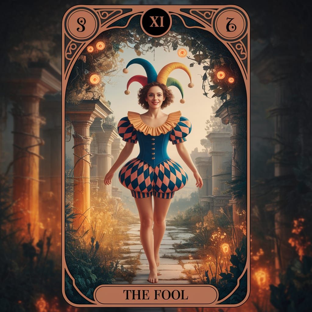 The Fool Tarot Card in Art Nouveau Style
