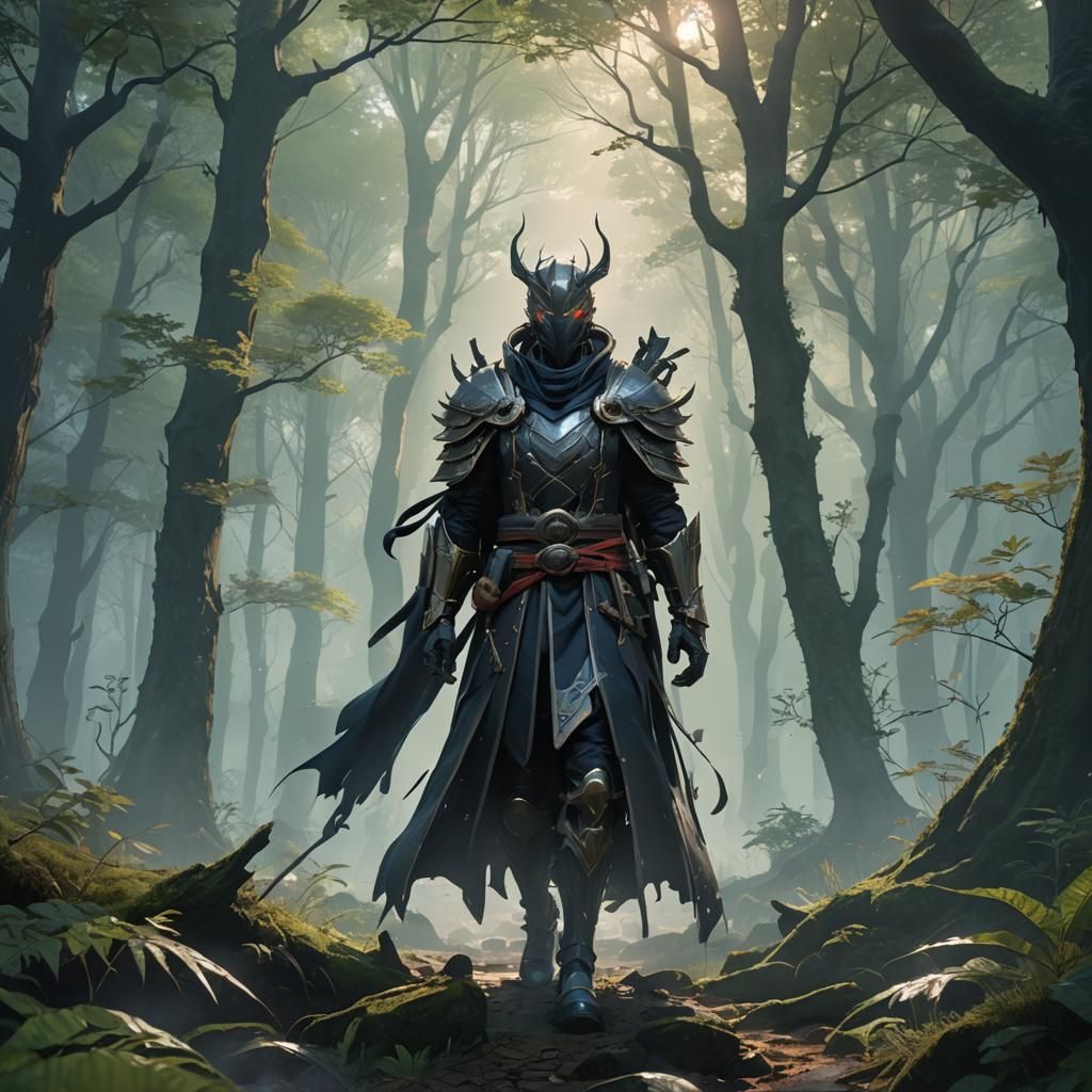 Mysterious Figure in Misty Woods: 3D Anime Art