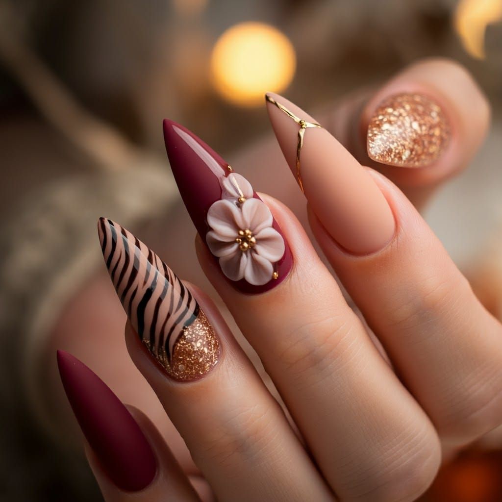 Elegant Stiletto Nails with Floral Nail Art