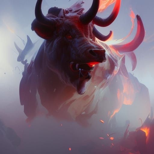 Fiery Minotaur Portrait in Hyperdetailed Digital Art