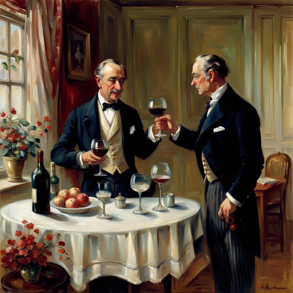 Elegant Butler Serving Wine in Classic Style