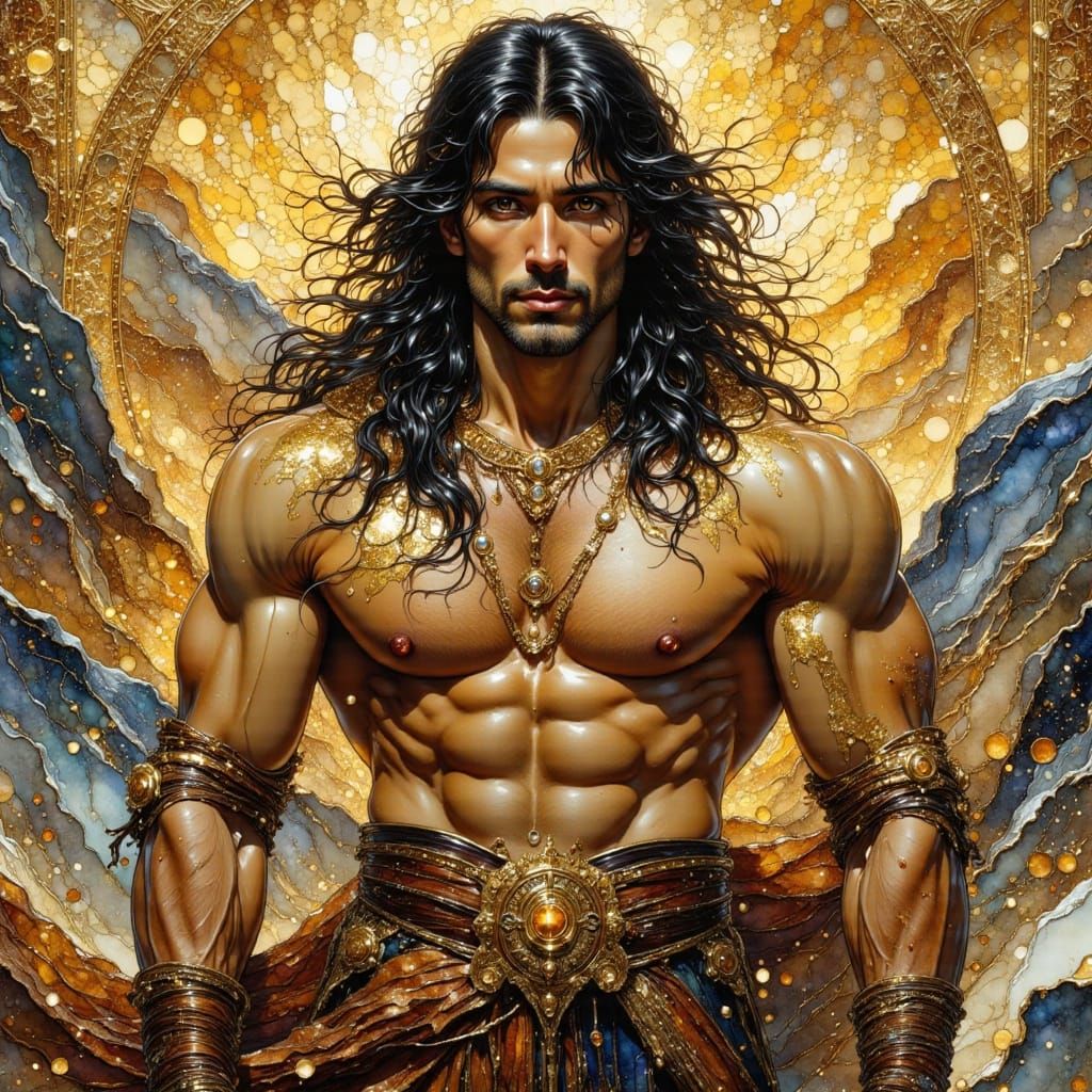 Muscular Man in Opulent Art Nouveau Portrait