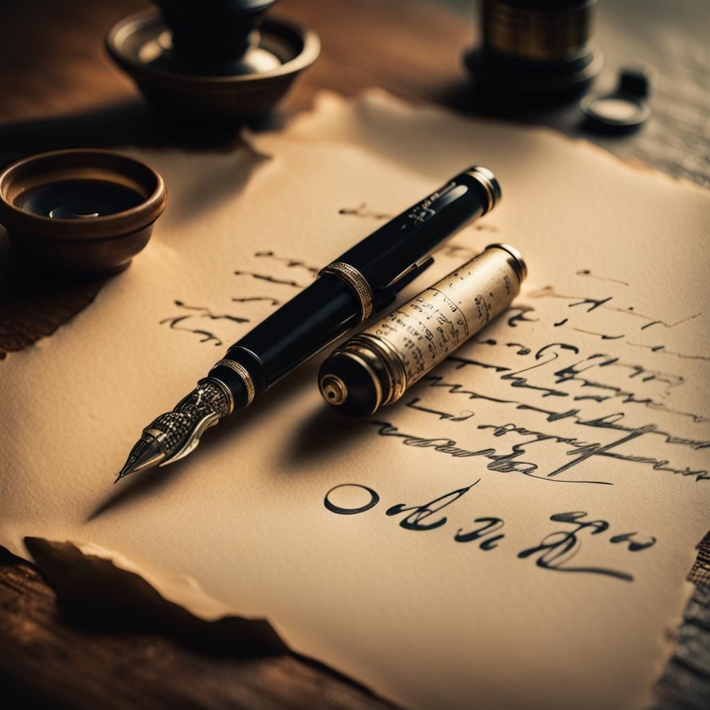 Luxury Fountain Pen and Calligraphy on Old Paper