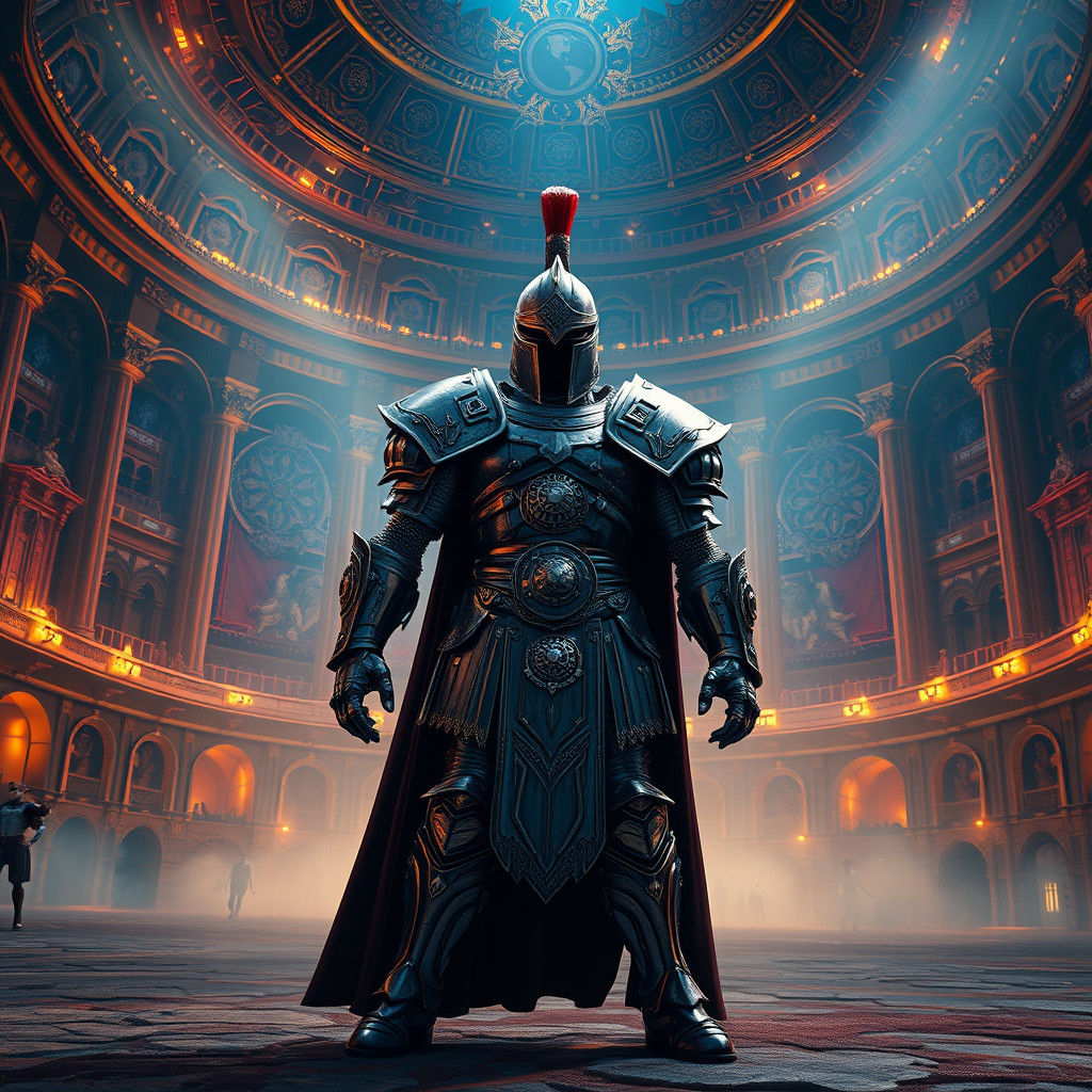 Armored Gladiator in a Dreamlike Arena, Matte Painting