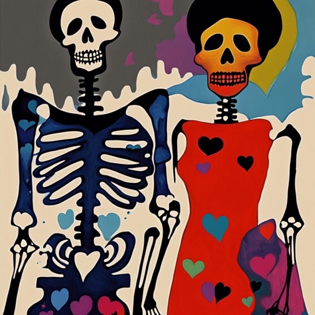 Couple of Skeletons Celebrate Autumn's Valentine Day in Abst...