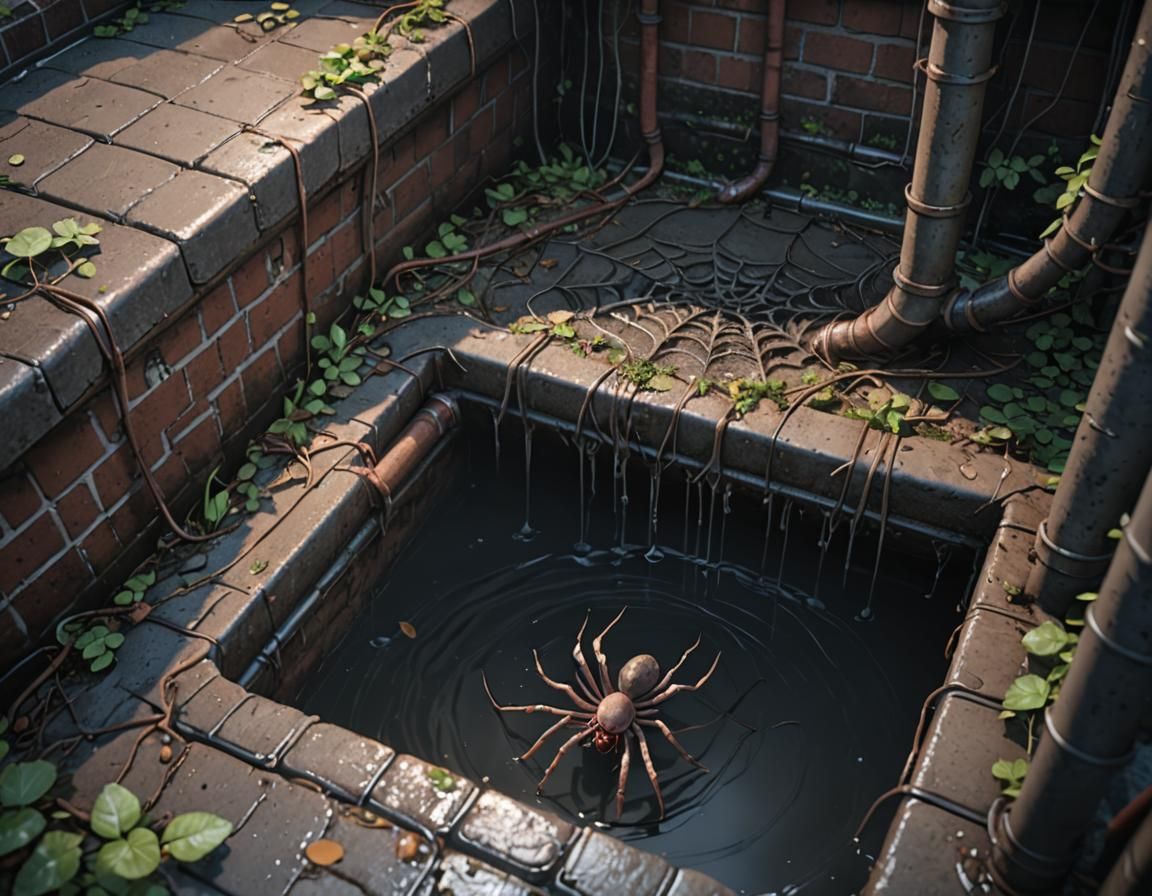 Hyperrealistic,  sewer (dark, dank, rat infested,  faecal matter, spider webs, fast running water,  pipes, grilles and g...