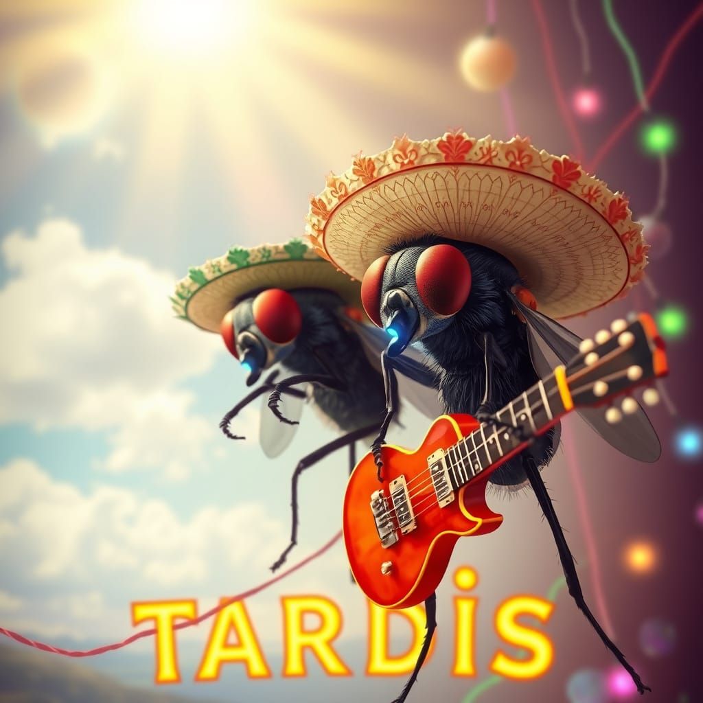 Flies in Sombreros Play Guitars: Digital Art