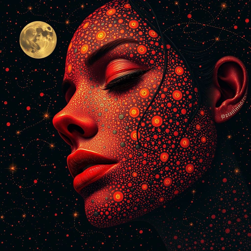 Metaphysical Pointillism Masterpiece in Red