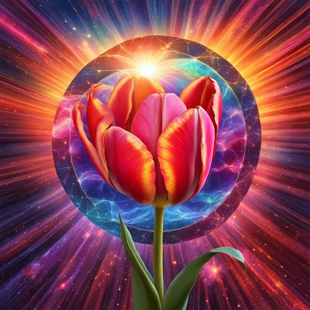 Astral Flower in Setting Sun, Mixed Media Style