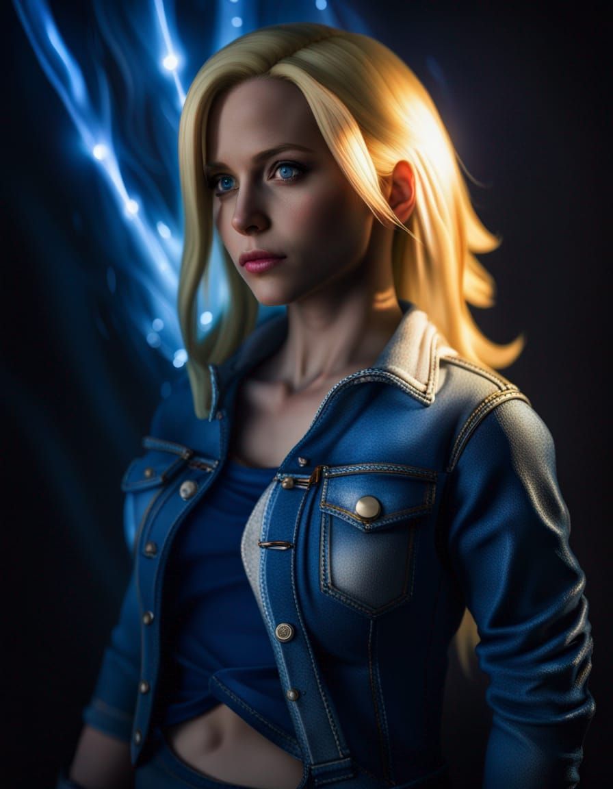 Android 18 as Hyper-Realistic Neon Goddess