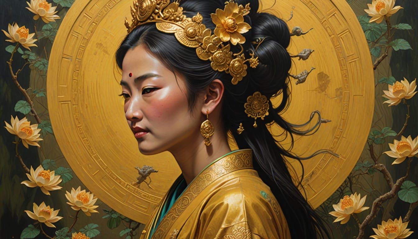 Bodhisattva Goddess Radiates Warmth in Golden Hues