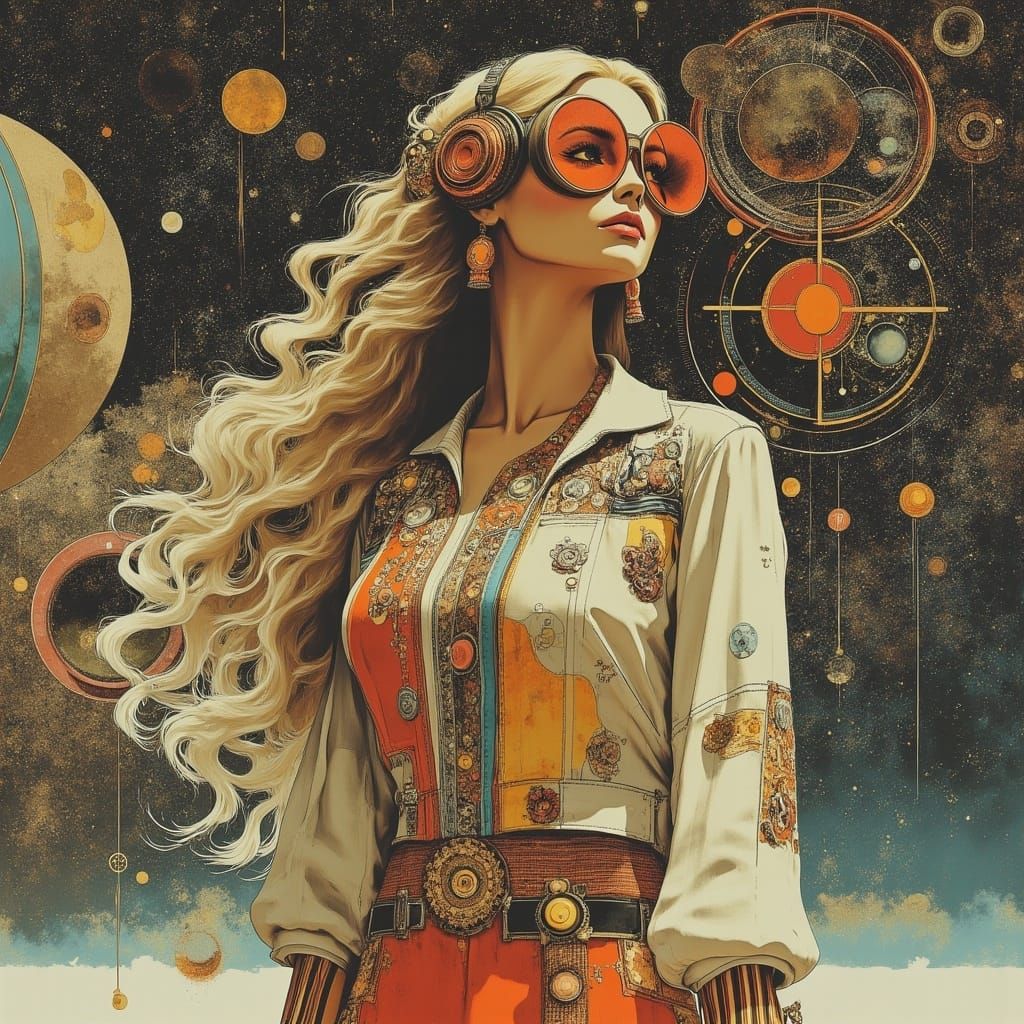 Retro Woman in Solarpunk Universe: Abstract Digital Art