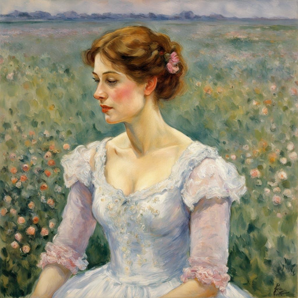 Woman in White Dress: Delicate Watercolor Summer Night