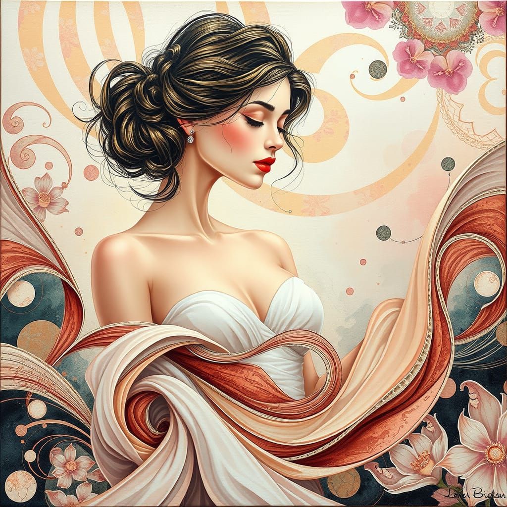 Ethereal Fantasy Illustration with Whispers of Delicate Femi...