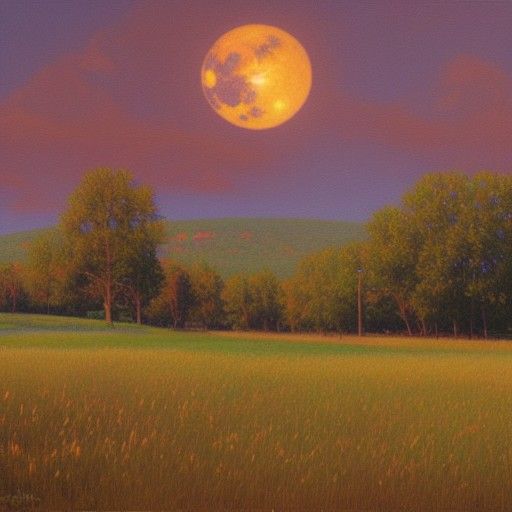 Harvest Moon in Oil Painting Style