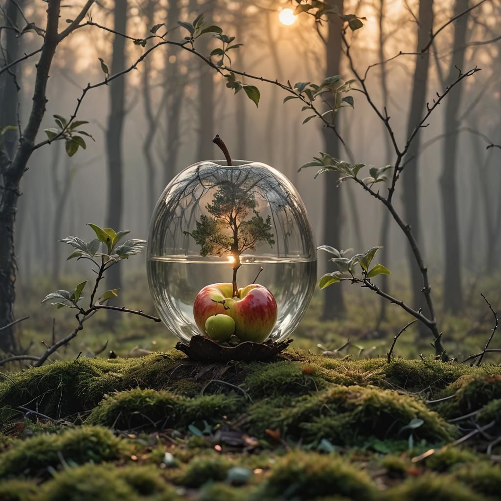 Ethereal Forest Inside Glass Apple and Pear