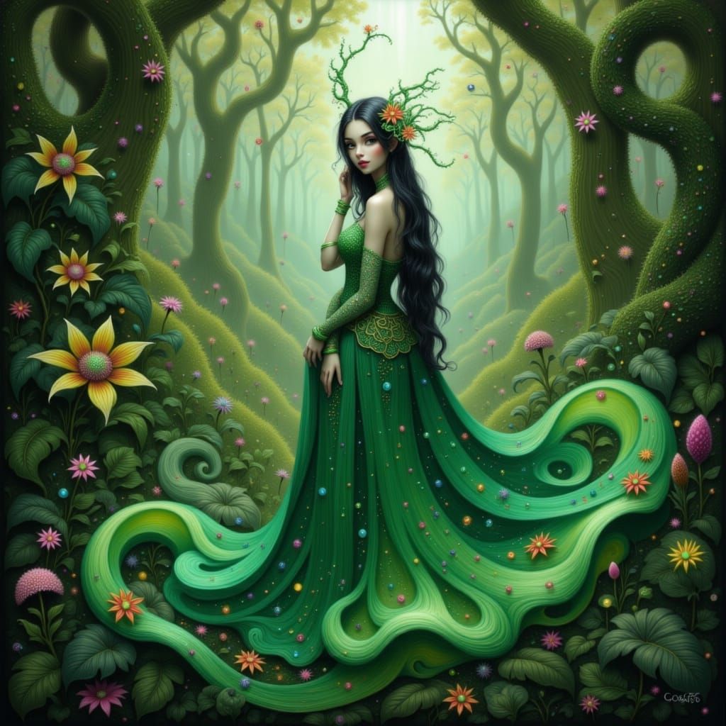 Goddess Jörð in Emerald Gown with Earthy Glow