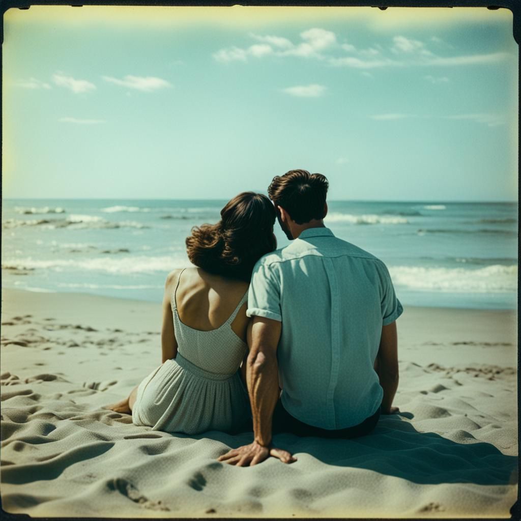 Young Lovers at the Beach: 1950s Polaroid Photo
