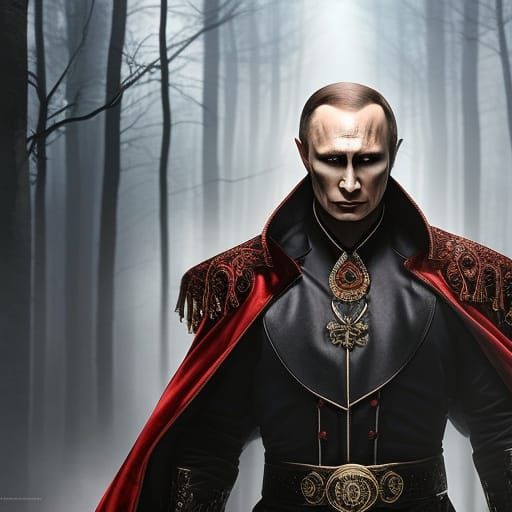 Putin as Vampire: Hyperrealistic Dark City Portrait