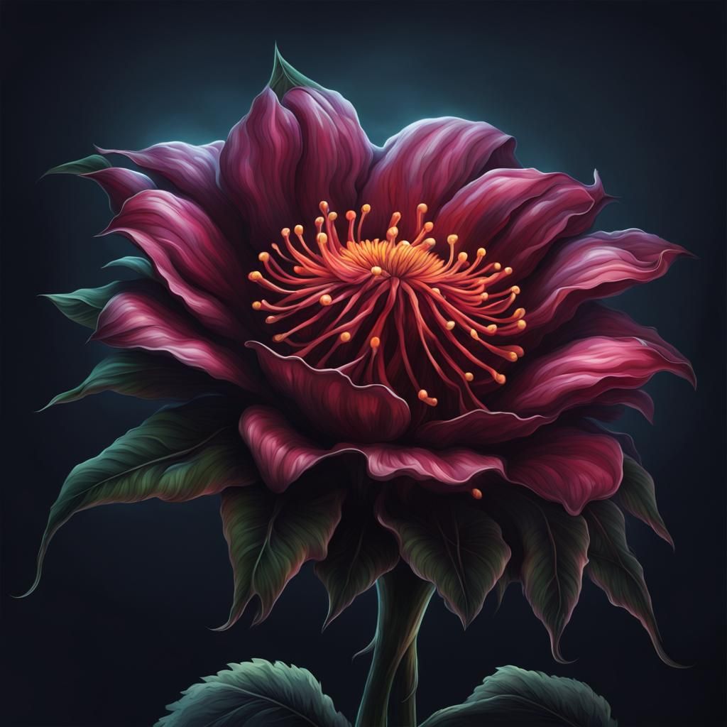 Evil flower blooming in the night, hyper realistic, poisonous