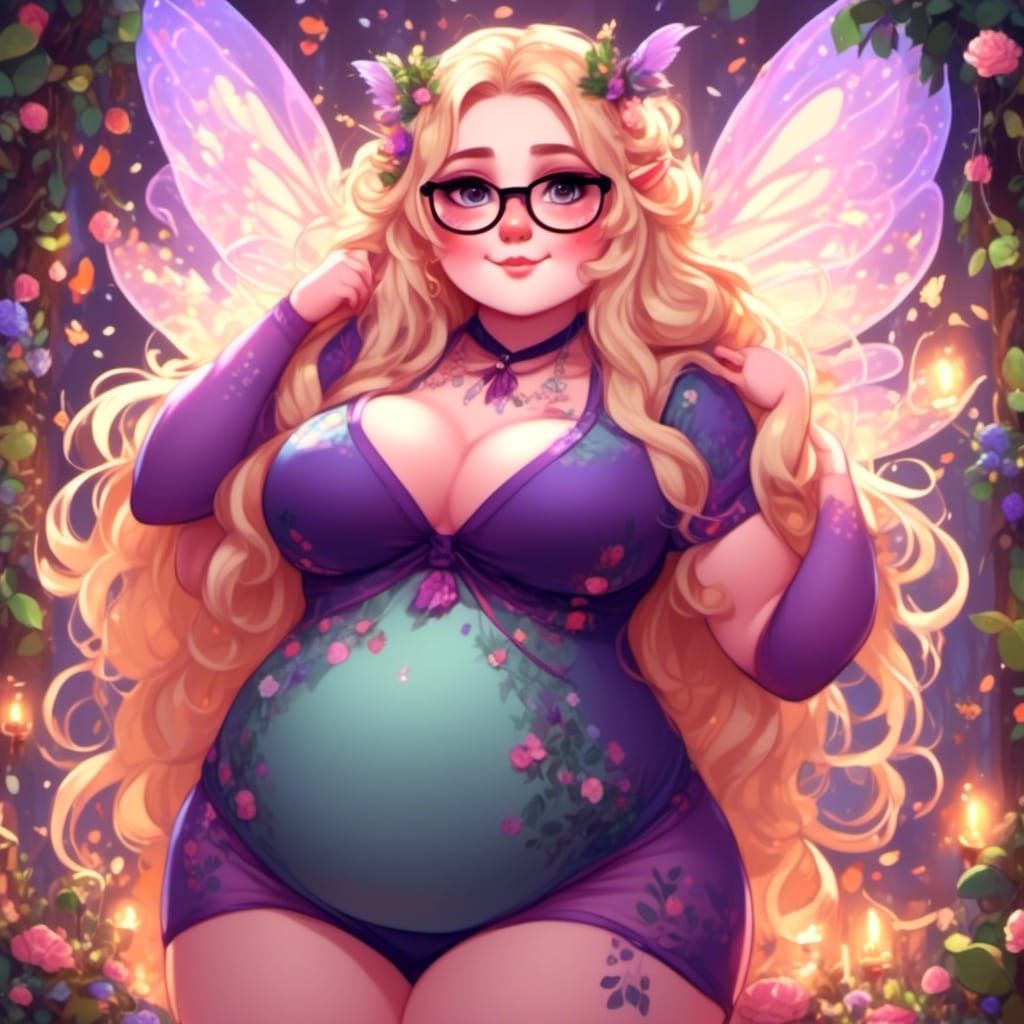 Cute Curvy Fairy Girl with Wings and Glasses