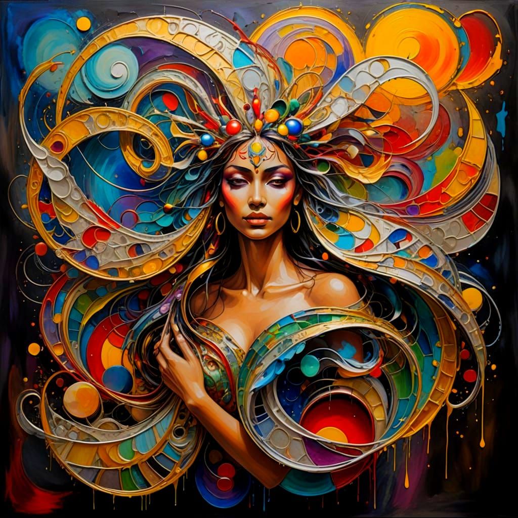 Abstract Expressionism with Iridescent Swirling Patterns