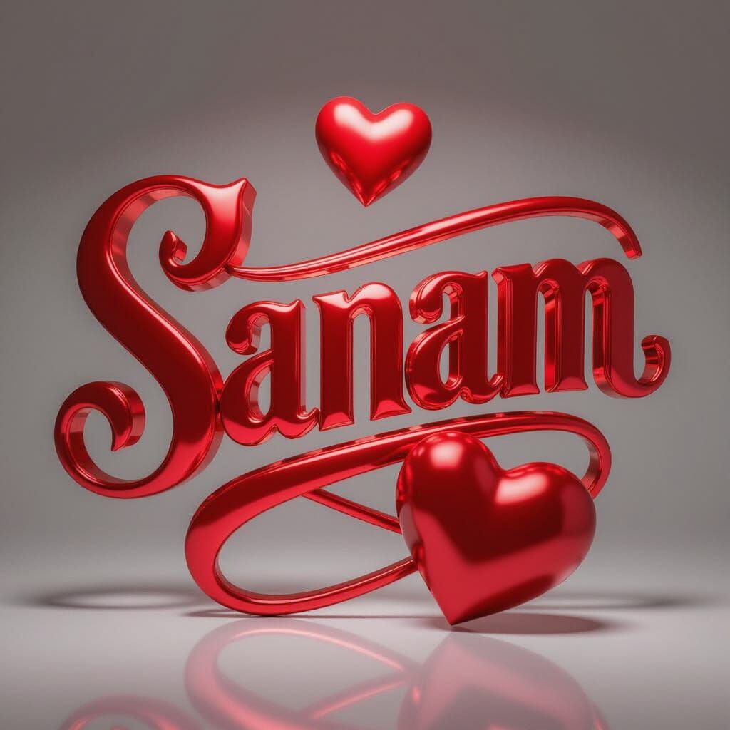 Metallic Red 3D Name 'Sanam' Illustration
