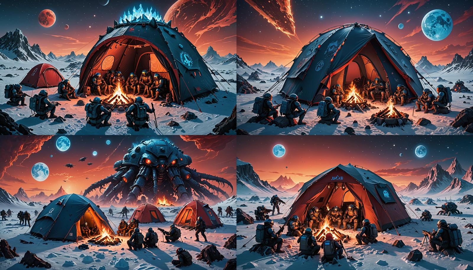 Space Marines Camping on Alien Ice Planet