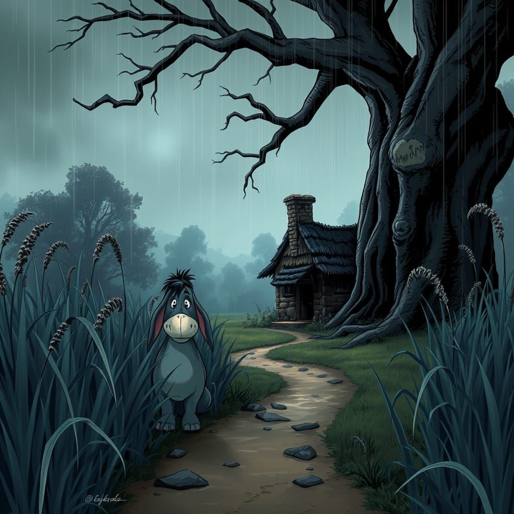 Eeyore in a Somber Landscape