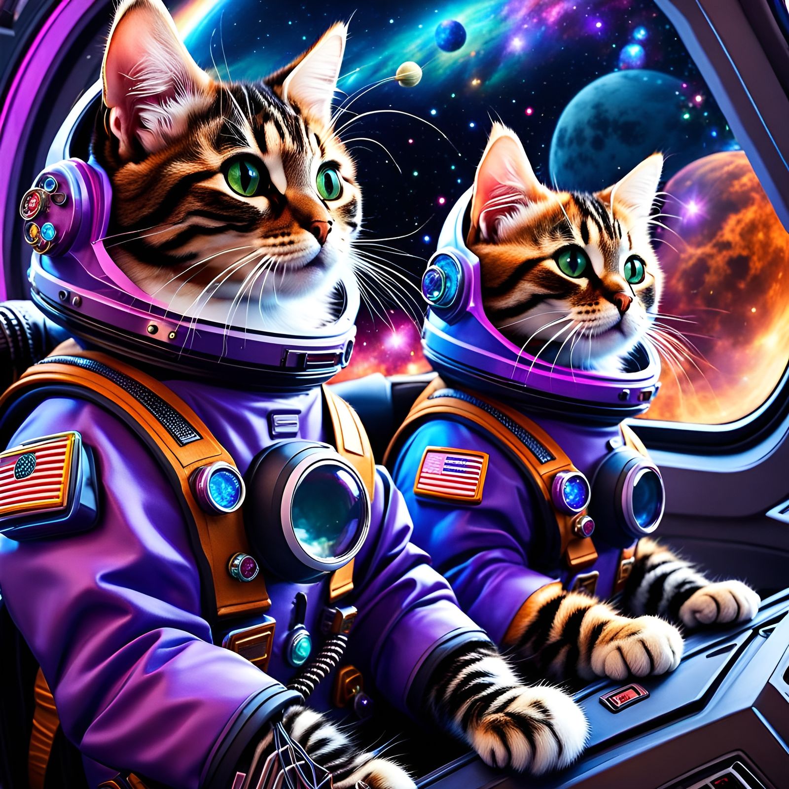 Tabby Kittens Explore Space in Detailed Spaceship