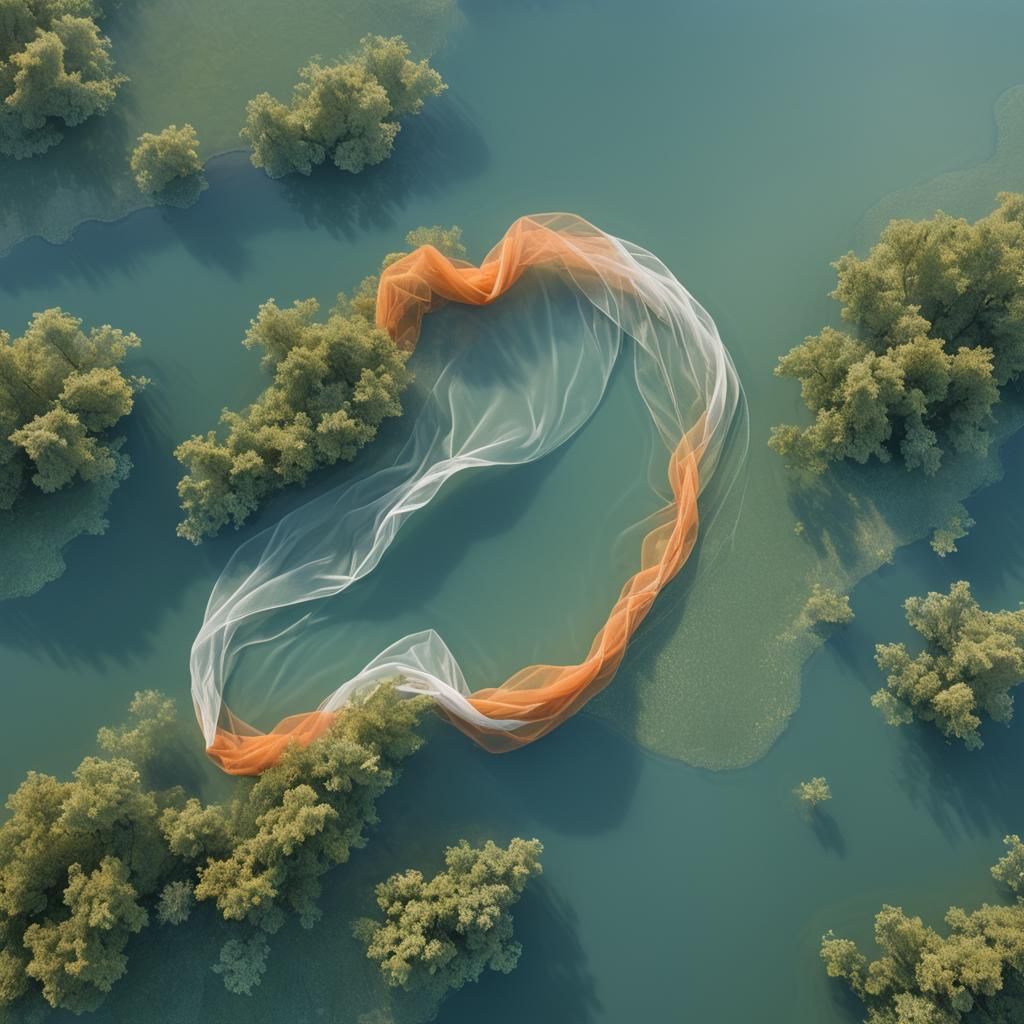 Orange and White Veil Floating Over Misty Lake