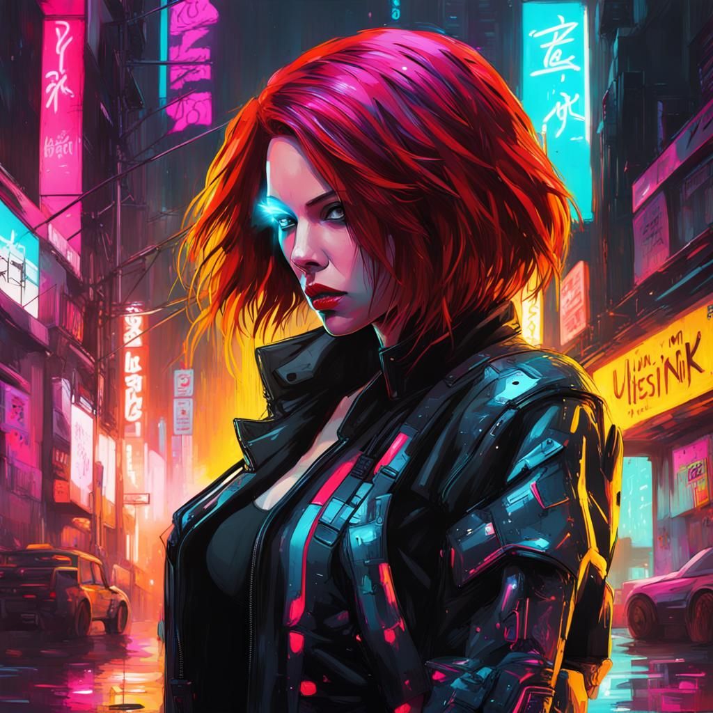 Cyberpunk Black Widow in Neon Tokyo