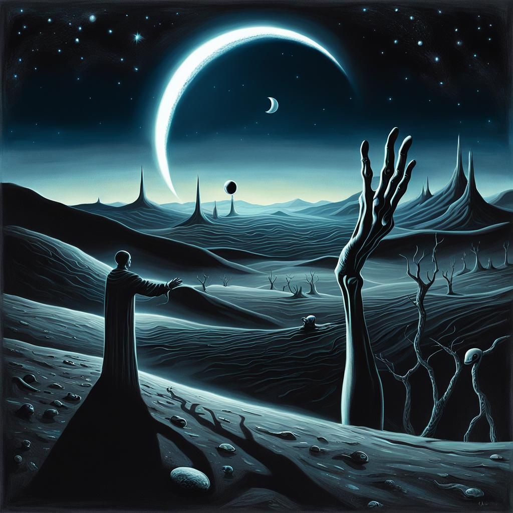 Surreal Alien Encounter in Dreamlike Landscape