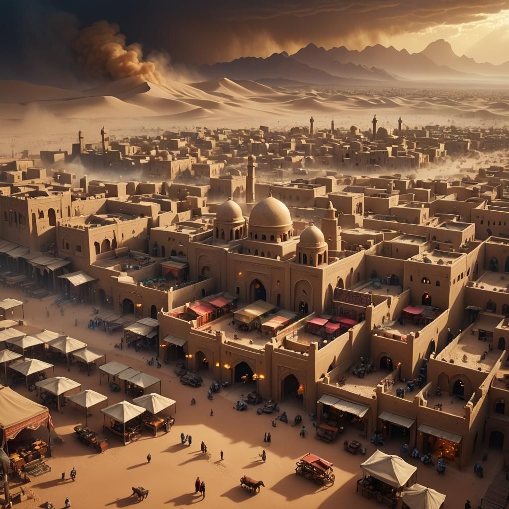 Sandstorm Engulfs Arabian Town: Digital Matte Painting