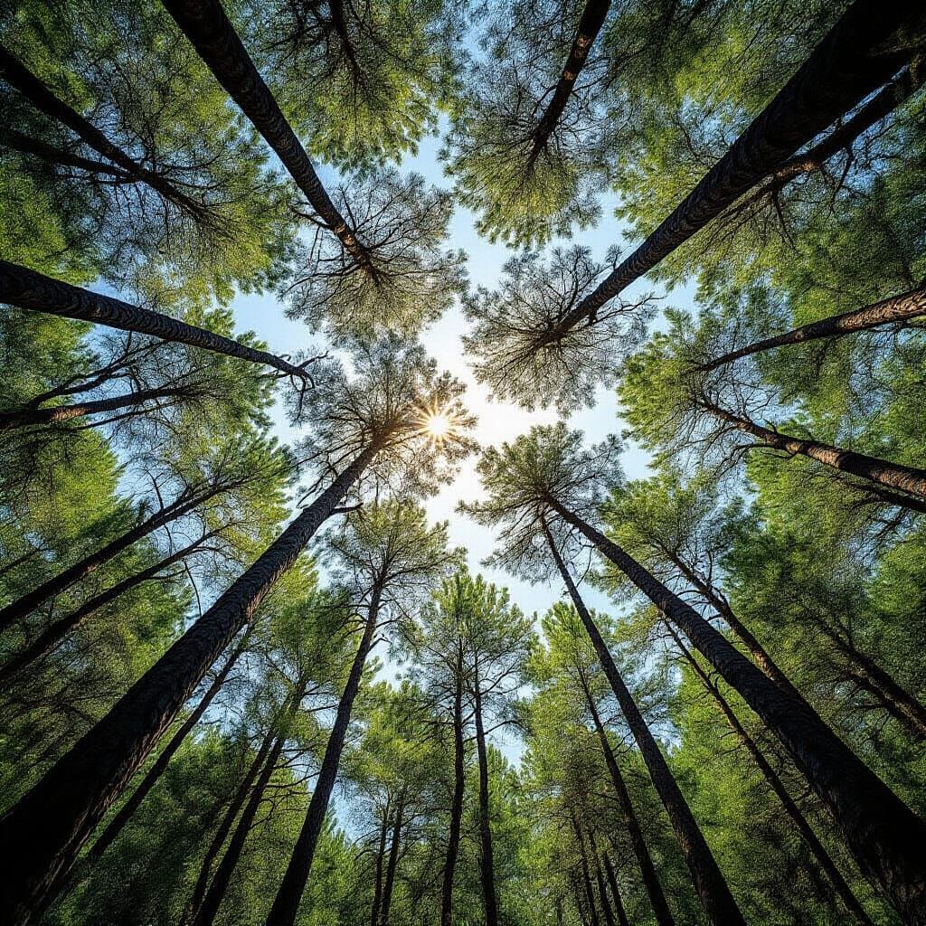 Pine Forest Canopy Through Fisheye Lens