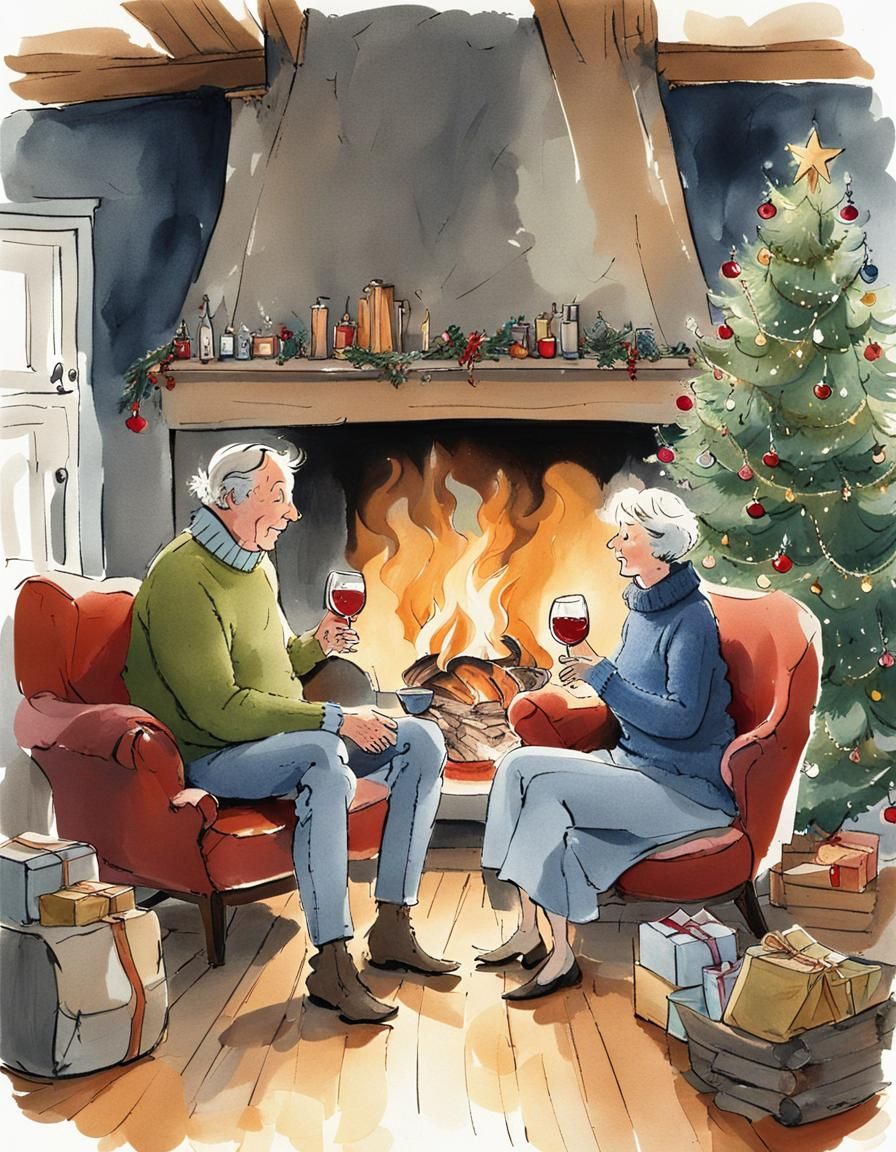 Cosy Christmas Scene in Quentin Blake Style