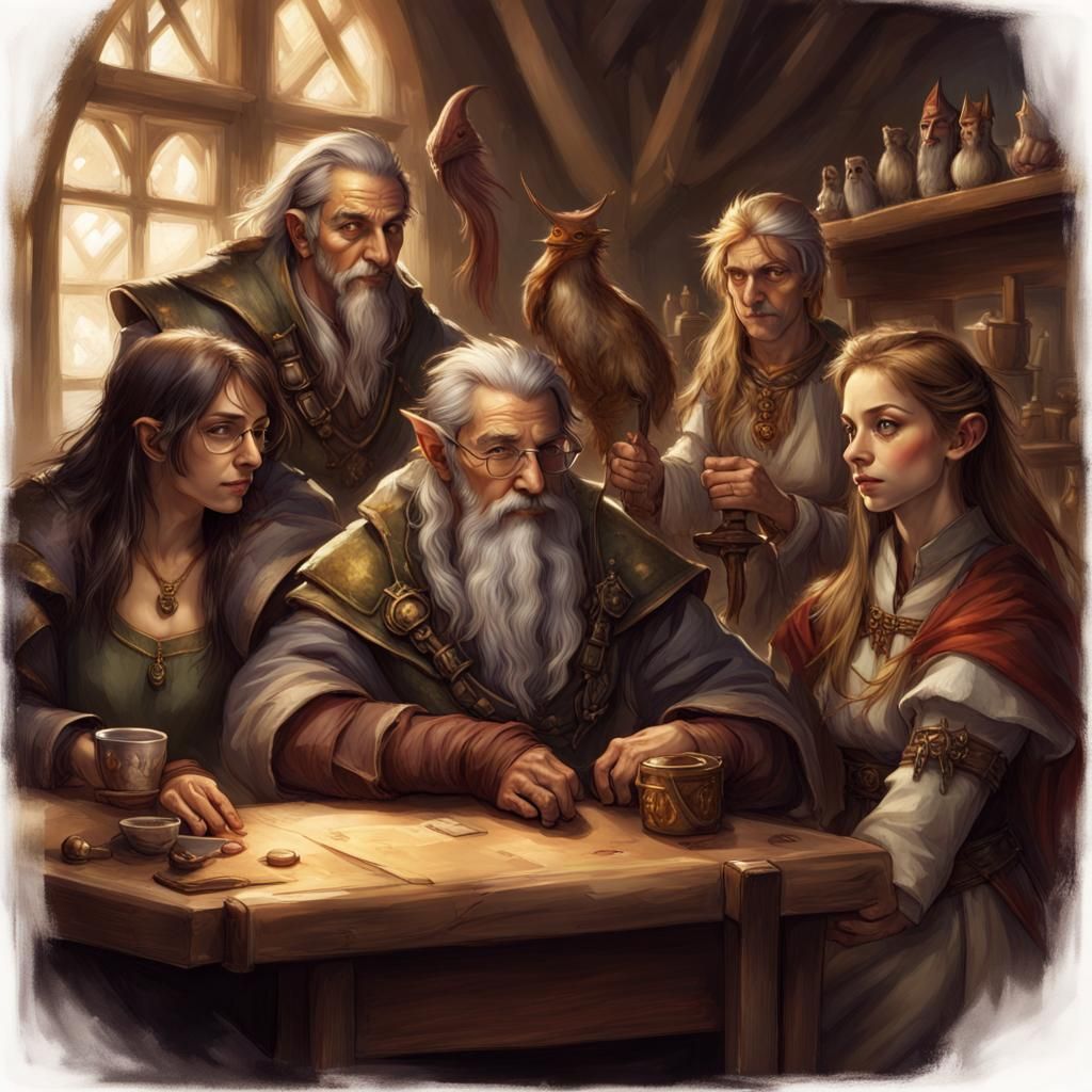 Tavern Scene with Paladin, Wizard, Warlock, and Druid