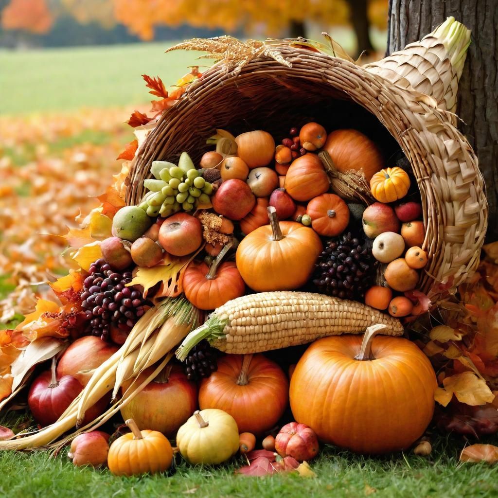 Abundant Autumn Harvest Spilling from Cornucopia