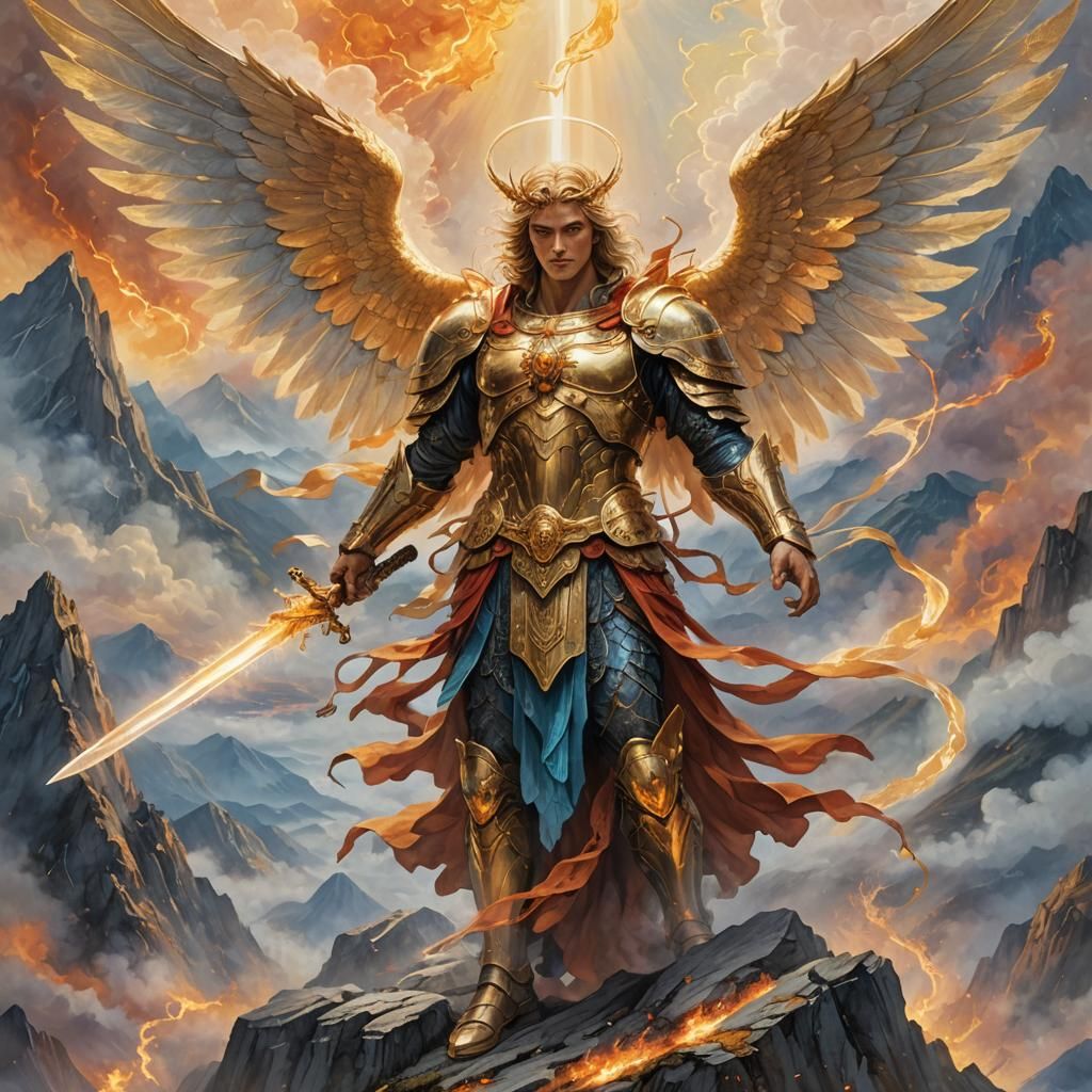 Archangel with Fiery Sword in Illuminated Manuscript Style