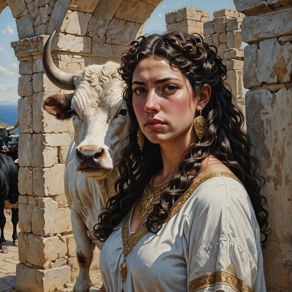 Cretan Queen with White Bull in Sunlight