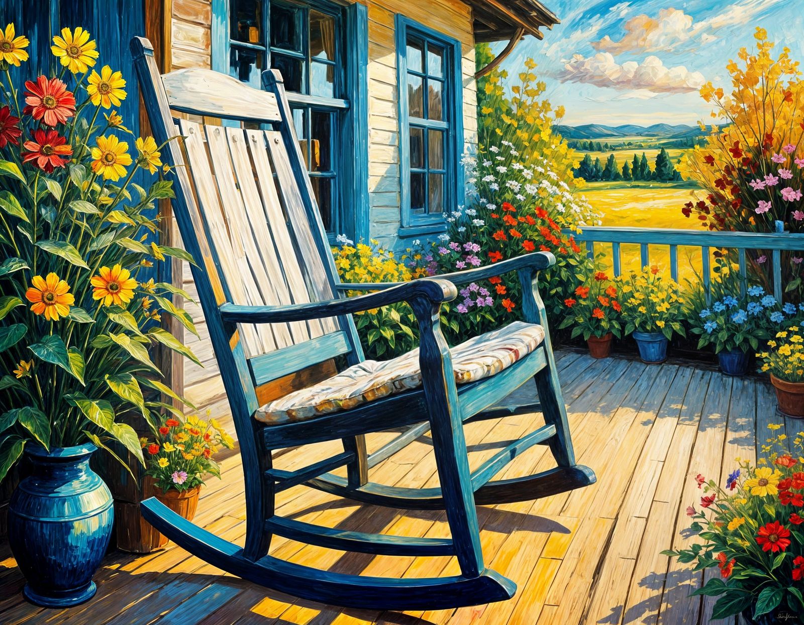 Cozy Cottage Rocking Chair in Impasto Style