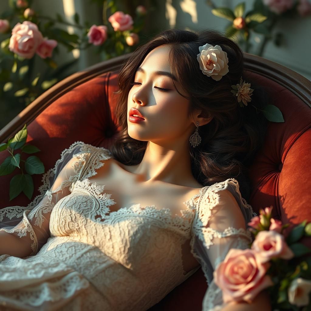 Dreamy Woman in Golden Light: A Photorealistic Portrait
