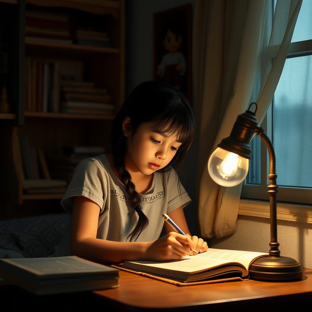 Cozy Study Scene by Warm Lamplight
