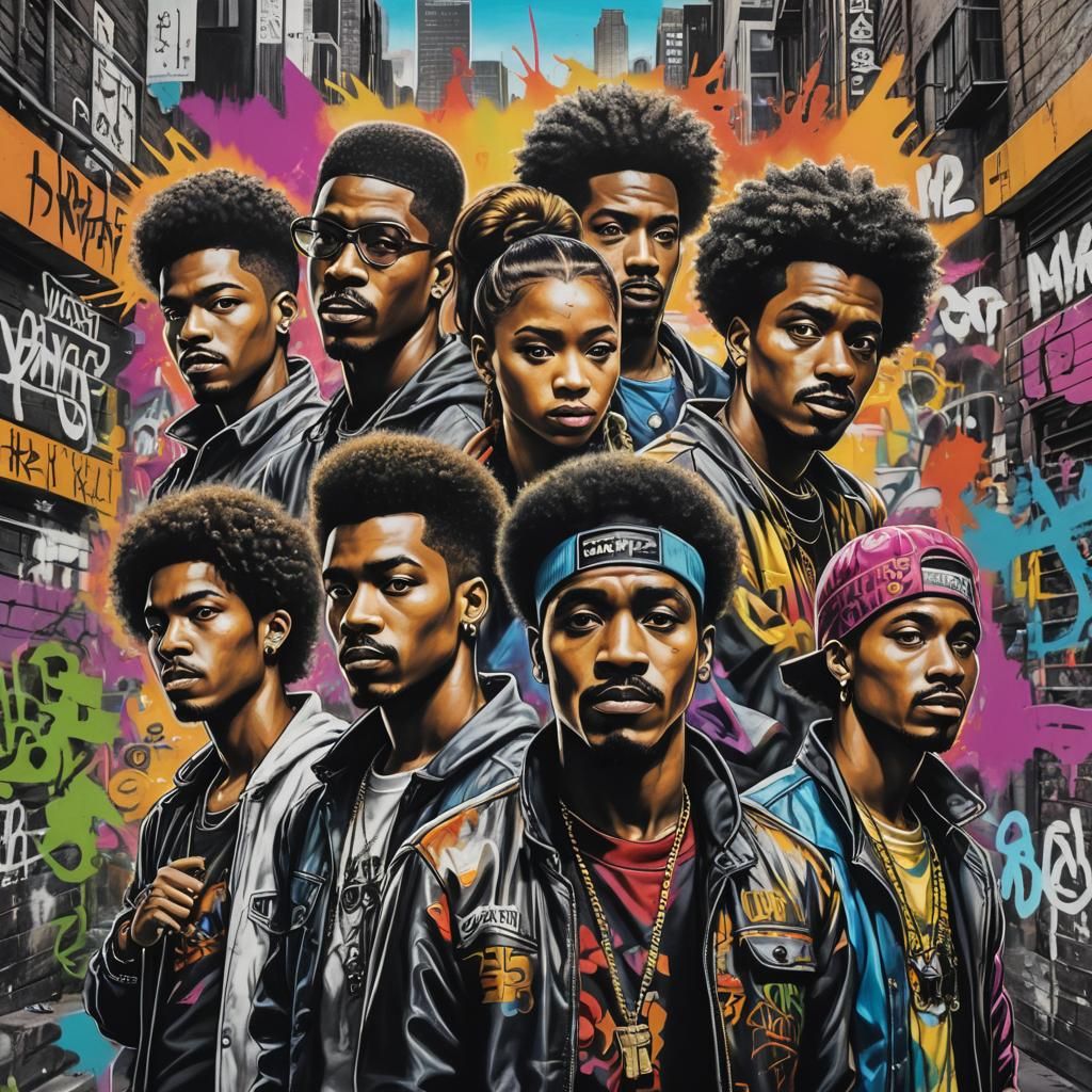 80s Hip Hop Group Charcoal Drawing