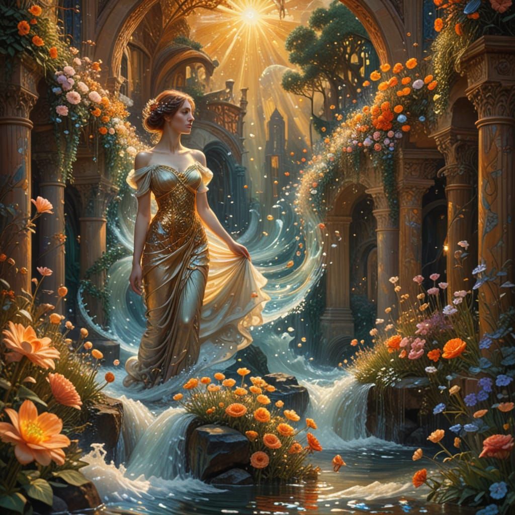 Dreamlike Vortex of Flowers and Portals in Impasto Style