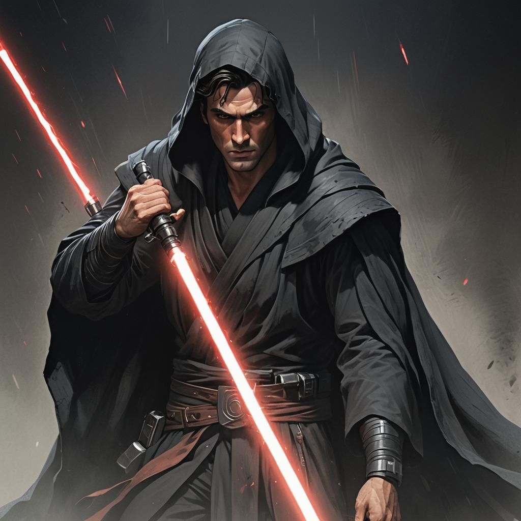 Young Ash Williams as Dark Jedi in Anime Style